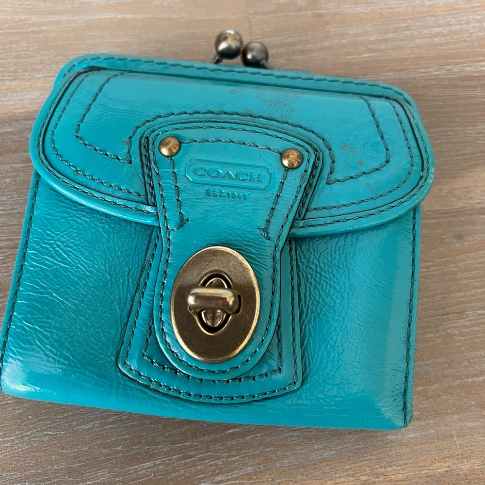 Coach Turquoise Wallet with Gold Accents